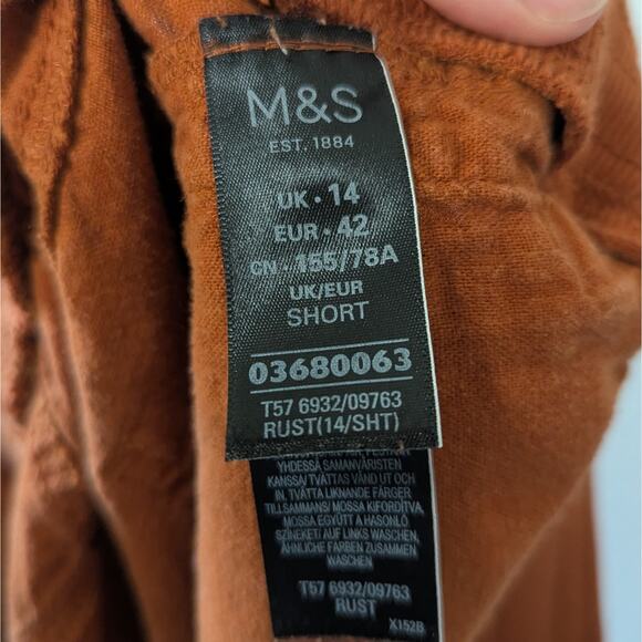 M&S Collection Rust Orange Flax Linen Drawstring Wide Leg Pants Size 14 Short - Picture 6 of 8